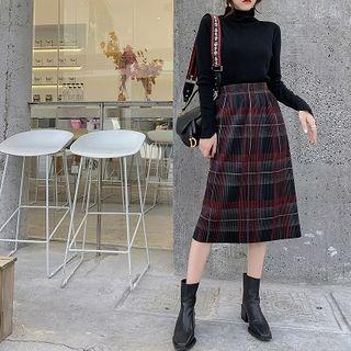 Plaid Midi A-line A-line Skirt