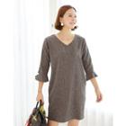 V-neck Faux Pearl-detail Shift Dress