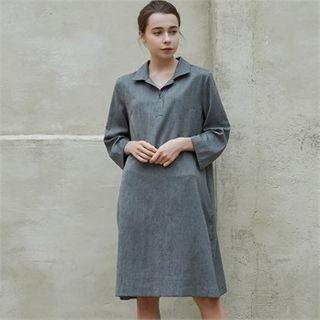 Button-detail Tab-sleeve Midi Shirtdress