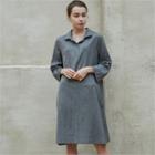 Button-detail Tab-sleeve Midi Shirtdress