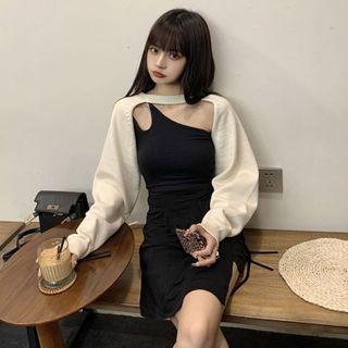 Cropped Sweater / Tank Top / Mini Fitted Skirt