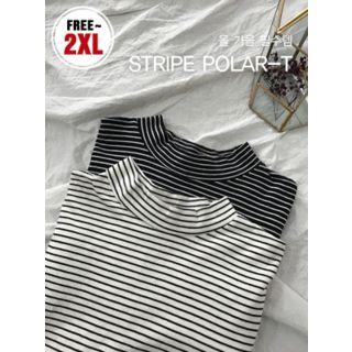 Mock-neck Long-sleeve Stripe Top