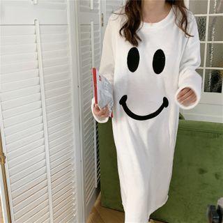 Long-sleeve Smiley Face Print Sleep Dress