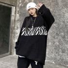 Zebra Print Panel Sweater Black & White - One Size