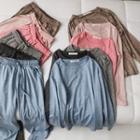 Set: Long-sleeve T-shirt + Drawstring-waist Wide-leg Pants