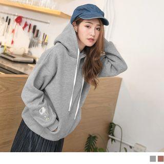 Drawstring Rose Embroidered Hoodie