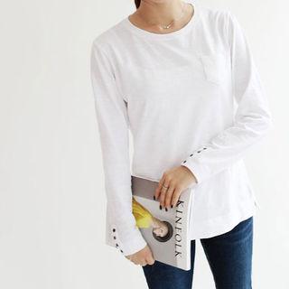 Button-detail Pocket-front M Lange T-shirt
