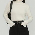Turtle-neck Lace Plain Knitted Sweater
