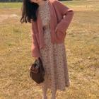 Ribbed Cardigan / Long-sleeve Floral Dress