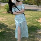 Tie-dye Print Slit Midi A-line Dress