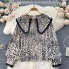 Peter Pan Collar Leopard Print Print Puff-sleeve Top