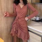 V-neck Sequined Long-sleeve A-line Dress