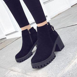 Block Heel Belted Ankle Boots