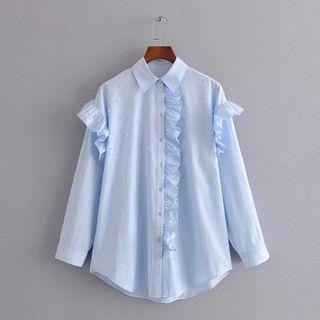 Faux Pearl Ruffle Shirt