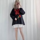 Embroidered Sailor Collar Blouse / Plaid A-line Skirt