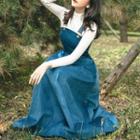 Set: Mock-neck Long-sleeve Knit Top + Midi A-line Suspender Dress