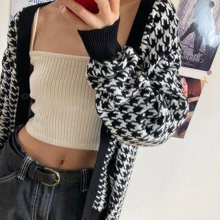 Houndstooth V-neck Cardigan Houndstooth - Black & White - One Size