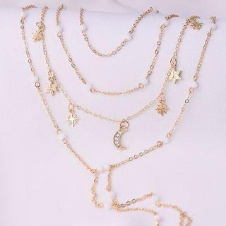 Moon Star Layered Necklace Nl107 - One Size