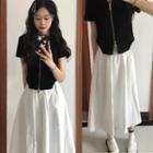 Short-sleeve Zip T-shirt / Midi A-line Skirt / Set