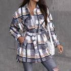 Plaid Tie-waist Button Shirt Jacket