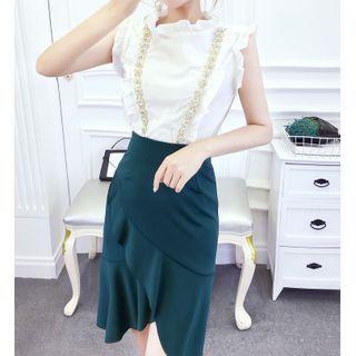 Set: Ruffle Sleeveless Top + A-line Skirt
