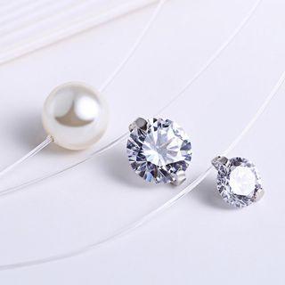 Faux Pearl / Rhinestone Pendant Fishing Line Necklace