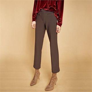Brushed-fleece Lined Welt-pocket Straight-cut Pants