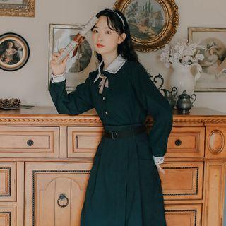 Long-sleeve Mock-tie Contrast Trim Shirt