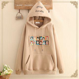 Printed Drawstring Fleece-lined Hoodie