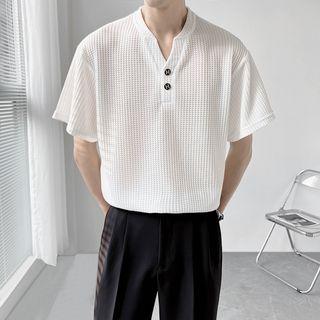Short-sleeve Henley Waffle Top