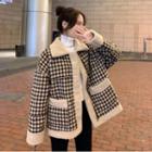 Lapel Long-sleeve Houndstooth Woolen Coat Coffee - Plaid - One Size
