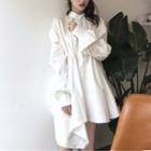 Stand Collar Asymmetric Shirt Dress White - One Size