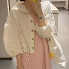 Puff-sleeve Buttoned Hooded Top / Sleeveless Midi Dress