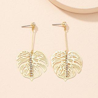 Leaf Rhinestone Alloy Dangle Earring 1 Pair - E1054 - Gold - One Size