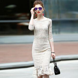 3/4-sleeve Lace Mermaid Dress
