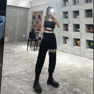 Crop Tank Top / Cutout Drawstring-cuff Pants