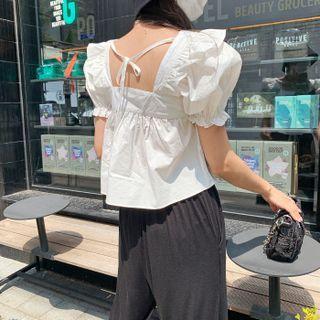 Square-neck Tie-back Frilled Blouse