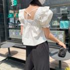 Square-neck Tie-back Frilled Blouse