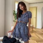 Band-waist Frilled-hem Paisley Skirt