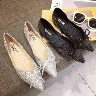 Bow Sequined Pointy-toe Flats