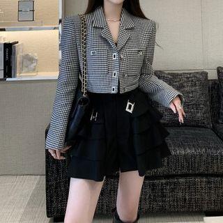 Cropped Check Button Jacket / Tiered Shorts