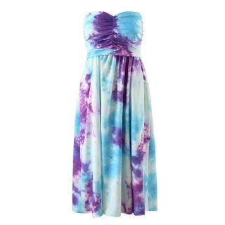 Strapless Print Midi A-line Dress