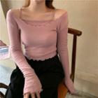 Set: Plain Camisole + Off-shoulder Long-sleeve T-shirt
