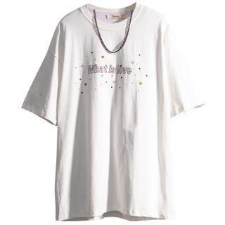 Short-sleeve Heart Print Loose-fit T-shirt