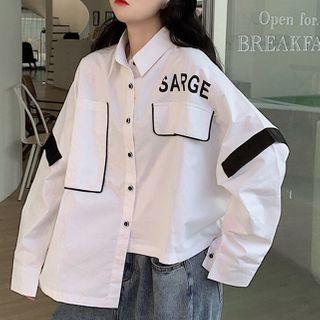 Lettering Paneled Shirt As Shown In Figure - One Size