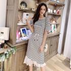 Striped Drawstring Short-sleeve T-shirt Dress