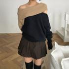 Off-shoulder Two-tone Sweater