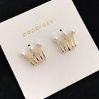 Faux Pearl Crown Stud Earring 1 Pair - Silver Needle - As Shown In Figure - One Size