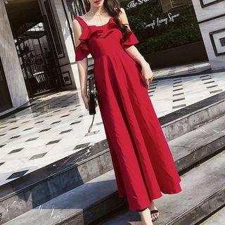 Frill Trim Off Shoulder Maxi Dress