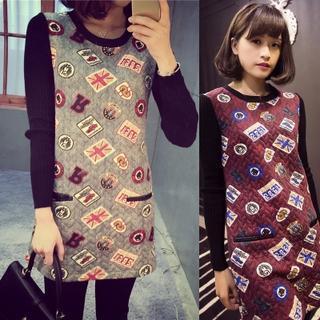 Long-sleeve Knit Panel Printed Dress